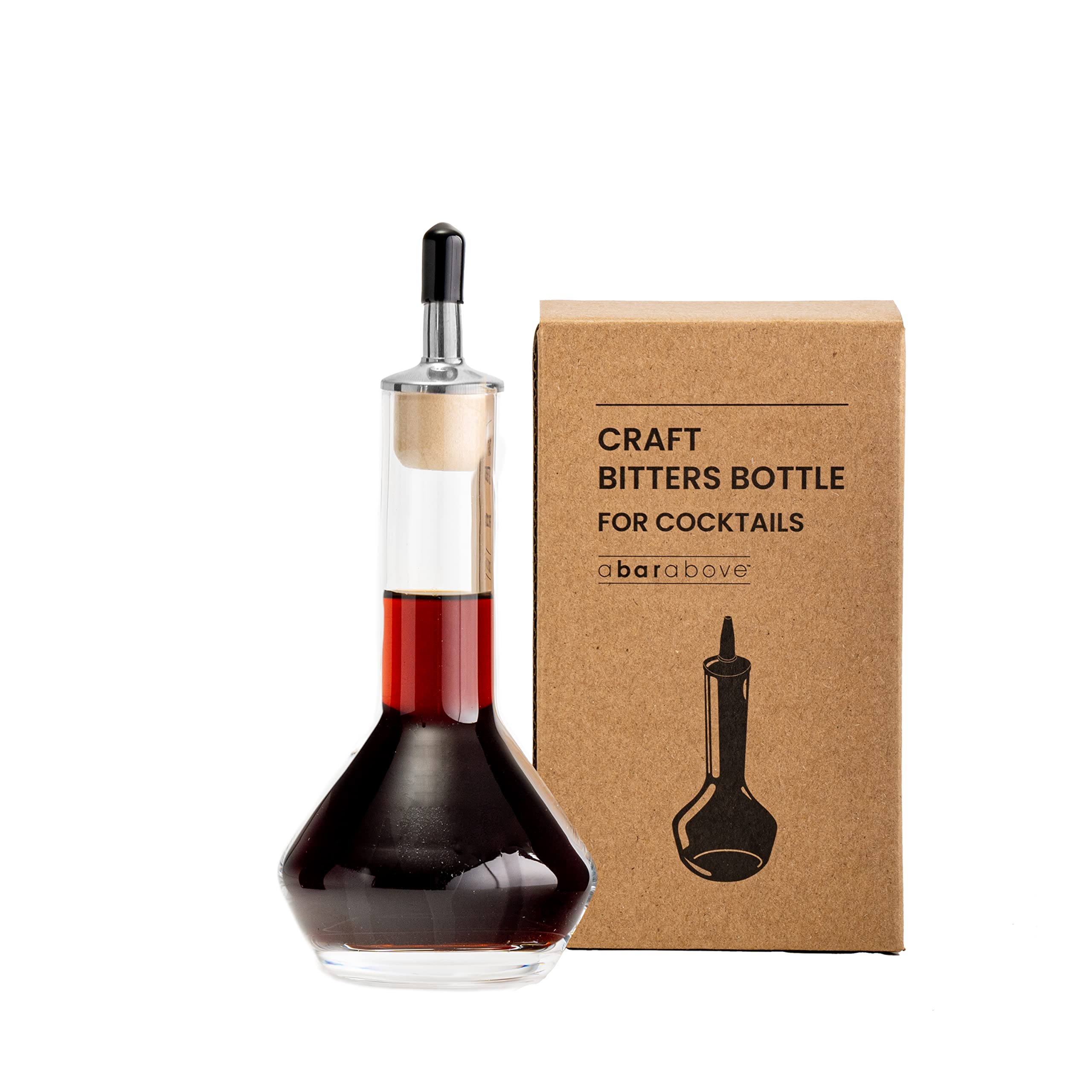 A Bar Above Bitters Bottle – Classic-Design Large Glass Bottles to Add Bitters for Cocktails w/Stainless Steel Pour Spout & Synthetic Cork– Ideal Bartender Gifts – Home Bar Accessories (3,4 oz)