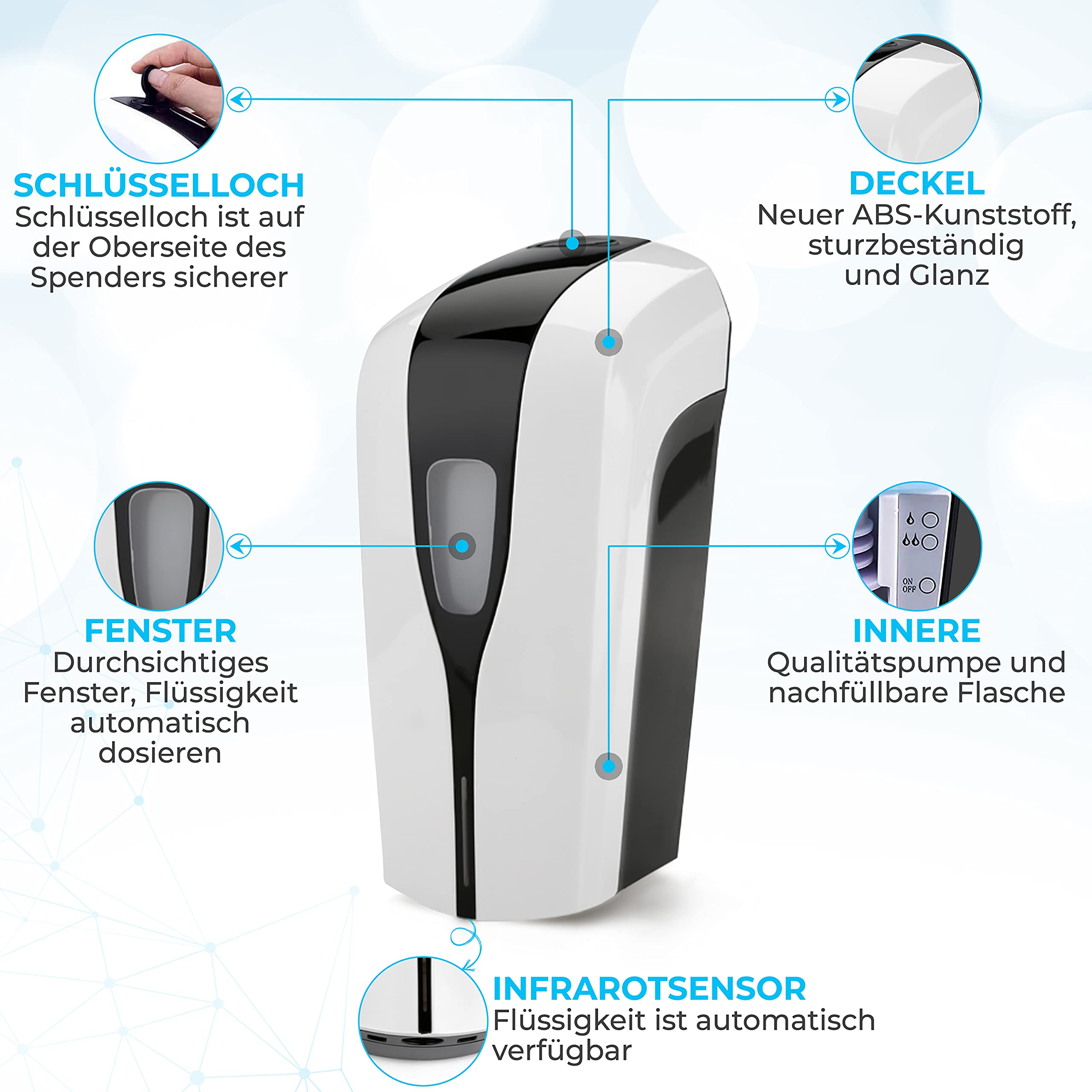 Dispenser Sapone Automatico Senza Contatto | 1000ml Con Sensore A Infrarossi Per Bagni - Foto 9