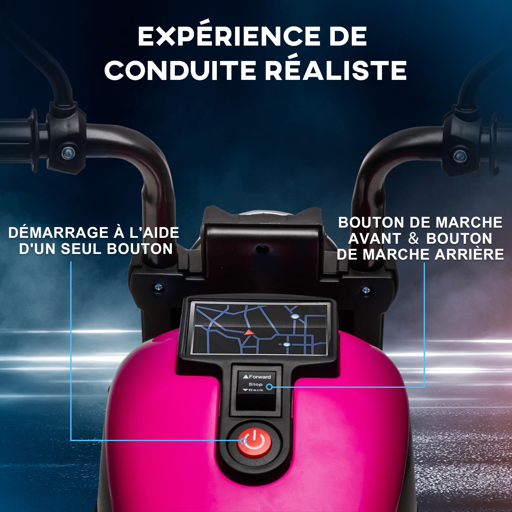 HOMCOM Voiture électrique pour Enfants 6V 3 km/h avec Phare LED Charge Max. 25 kg 2 Roues d'entraînement Rose