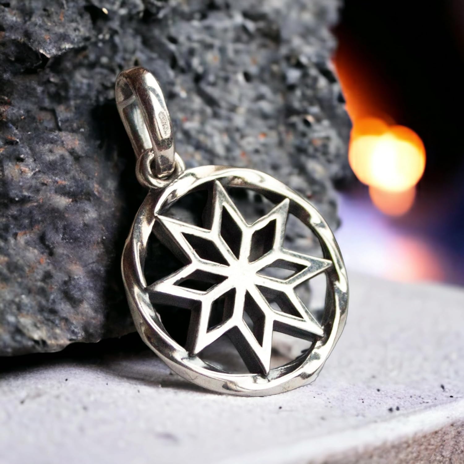 Wiccan Pagan Sun Necklace - 925 Sterling Silver - 8-Pointed Star Alatyr Pendant - Magic Slavic Powerful Protective Amulet Talisman - Spiritual Sacred Geometry Jewelry for Women - Handmade