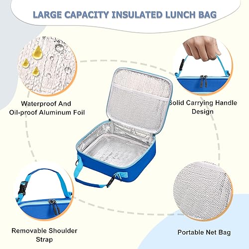 Miniatura 8 de MAISON HUIS Caja Bento para niños con termo de sopa de 8 onzas, recipientes de comida a prueba de fugas con 5 compartimentos, bolsa de almuerzo