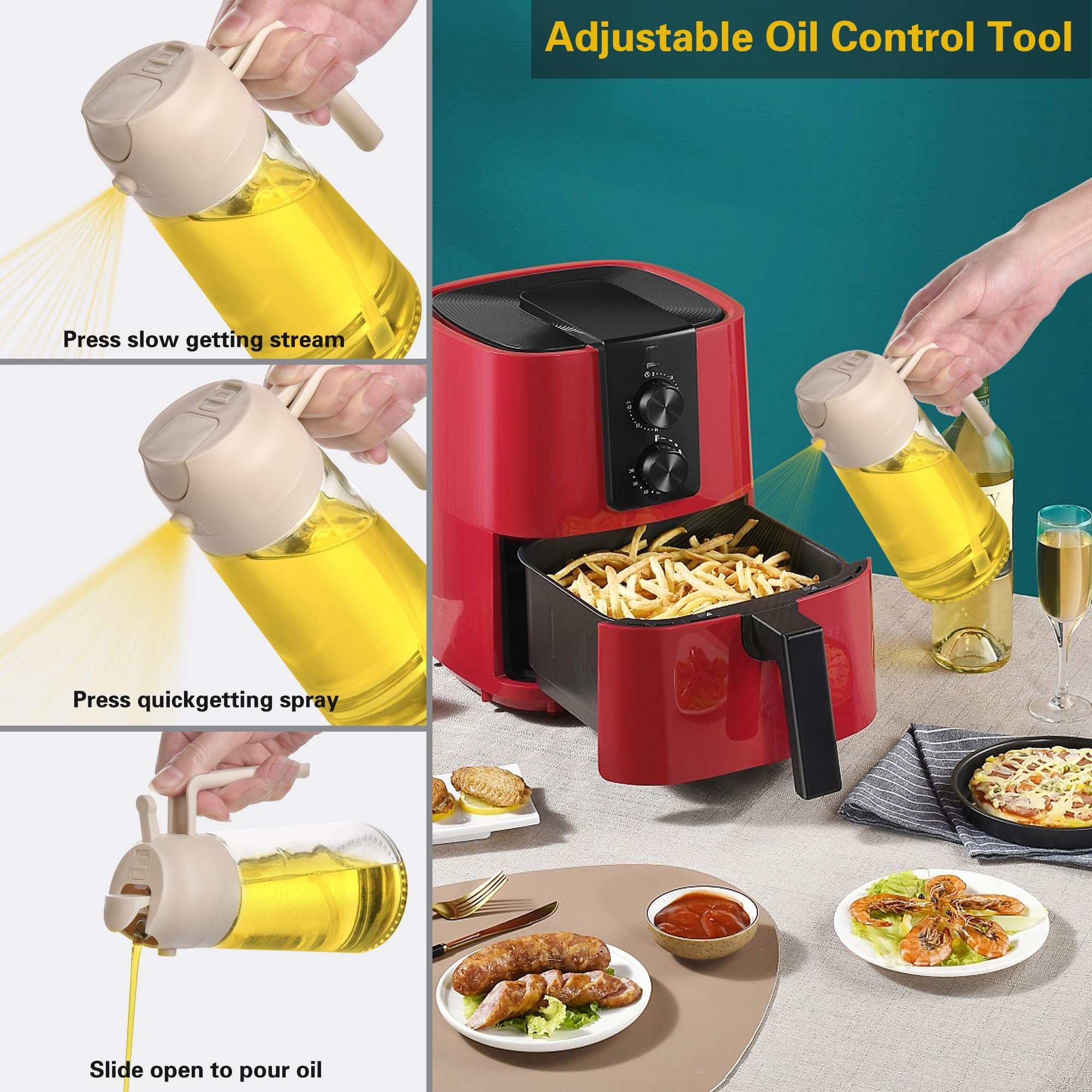 HUAERSICO Pulverizador Aceite 2 En 1 470ml – Spray Y Vertido Con Cepillo, Dispensador Antigoteo Para Cocina, Barbacoa Y Ensaladas (Vidrio)