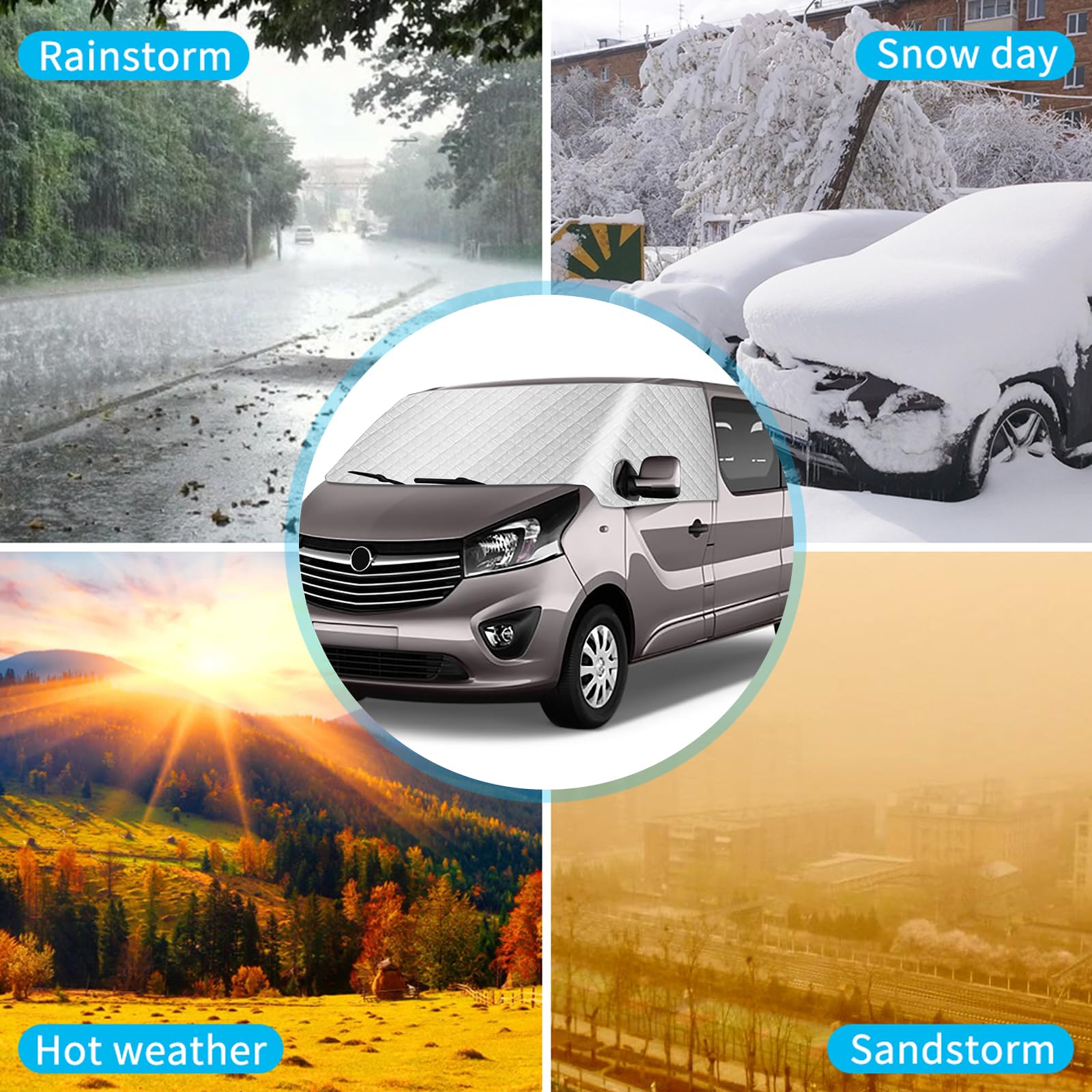 Housse de Pare-Brise Compatible avec Renault Trafic 2014-2025, Argenté Pare-Soleil pour Vitre Avant, Bloque Les Rayons UV, Protège du Vent et des Intempéries, Garde Votre Véhicule au Frais