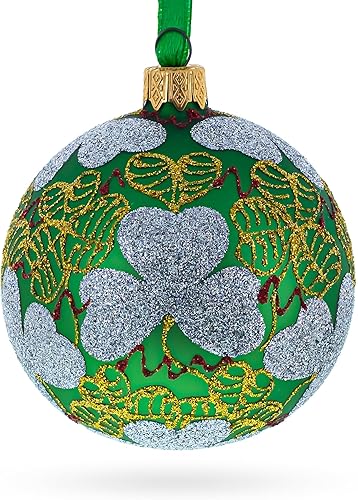 Enchanting 1902 Clover Leaf Royal Egg Green - Adorno navideño de vidrio soplado de 3.25 pulgadas