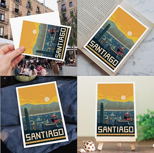 Miniatura 7 de gaeaverse Tarjetas postales de paisaje de Santiago Chile, 9 unidades, diseño de ciudades del mundo, tarjetas de felicitación para negocios, viajes,