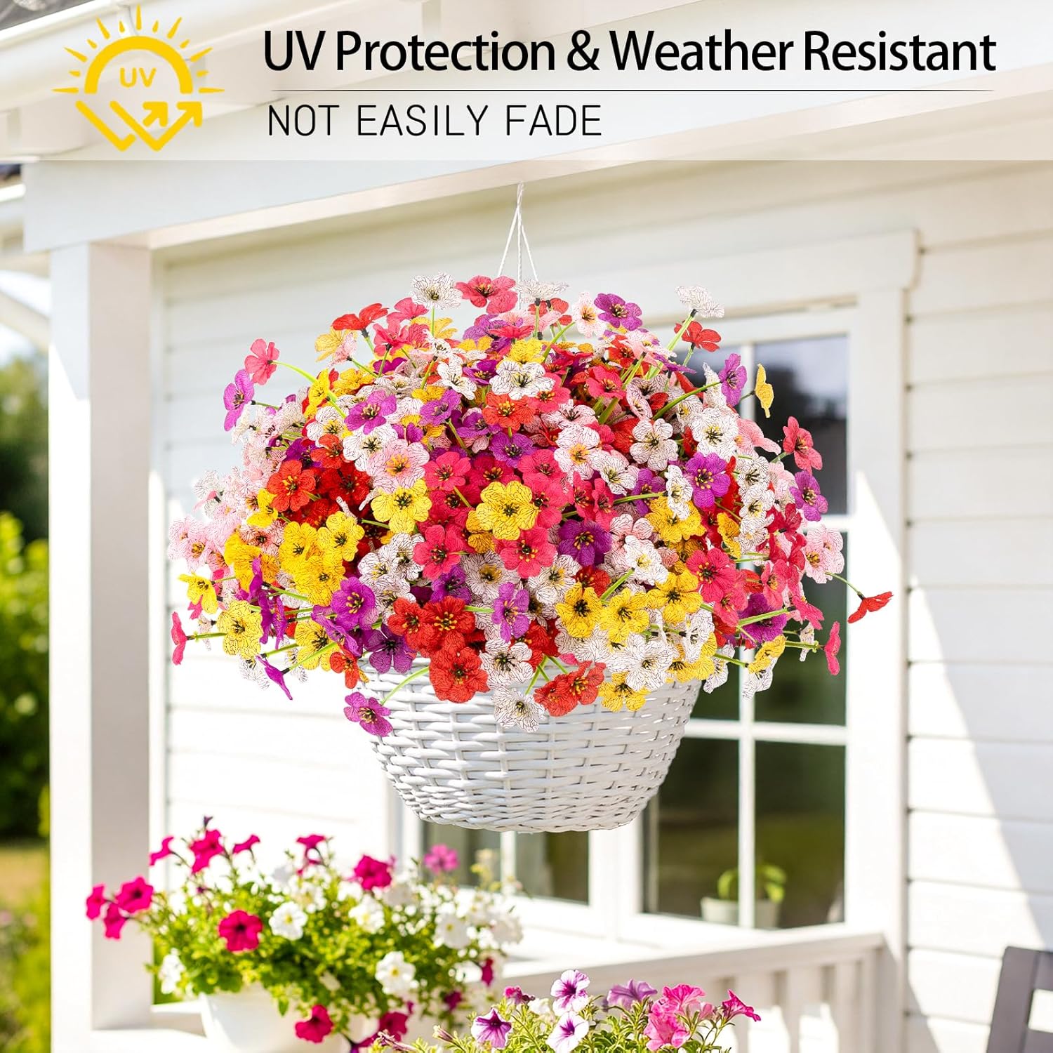 MACTING 36 Bundles Artificial Flowers for Outdoors UV Resistant Fake Flowers Faux Plastic Plants No Fade for Planters Window Patio Porch Home Garden Indoor Outside Spring Decorations(Mix Color-1)