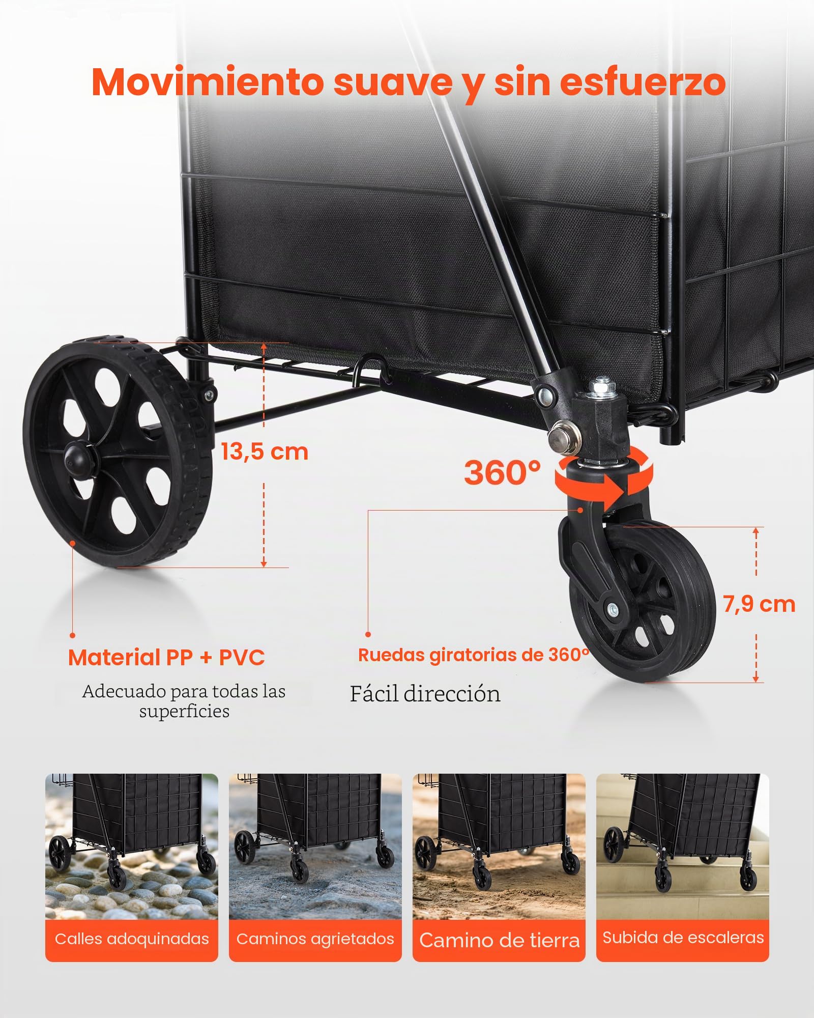 VEVOR Carrito de Compra, Plegable, con Dos Cestas, Revestimiento y Ruedas Impermeables, Capacidad de Carga de 45,3 kg, 64 + 10 L, Ideal para Lavandería, Compras, Camping y Comestibles, Negro