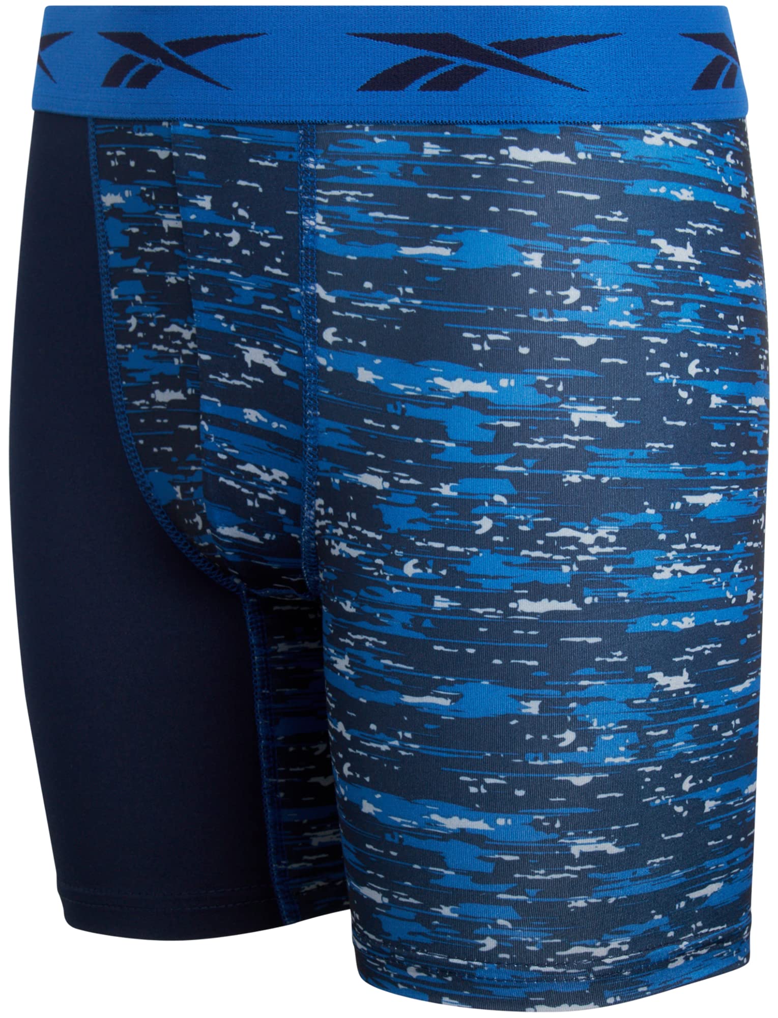 Reebok Boys? Underwear ? Long Leg Performance Boxer Briefs (3 Pack), Size Medium, Blue Print/Grey/Navy