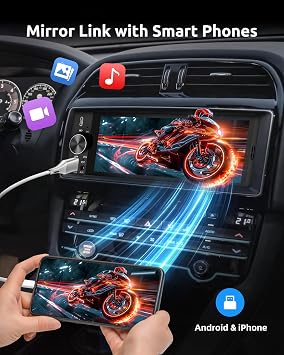 ESSGOO Single Din Car Stereo with Wireless Carplay and Android Auto | 6.36 Inch HD IPS Touchscreen, Bluetooth Head Unit Stereo with Reverse Camera Function, Voice Control, Mirror Link, FM, Type-C