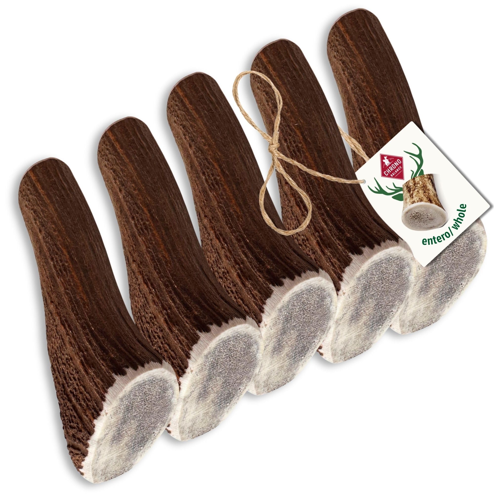 ChronoBalance XL Asta de Ciervo para Perros, 100% Naturales Piezas Enteras, Palillo Masticable, Juguetes para Perros, Tratar Cuidado Dental, Sin Aditivos, Larga Duración, Conjunto de 5