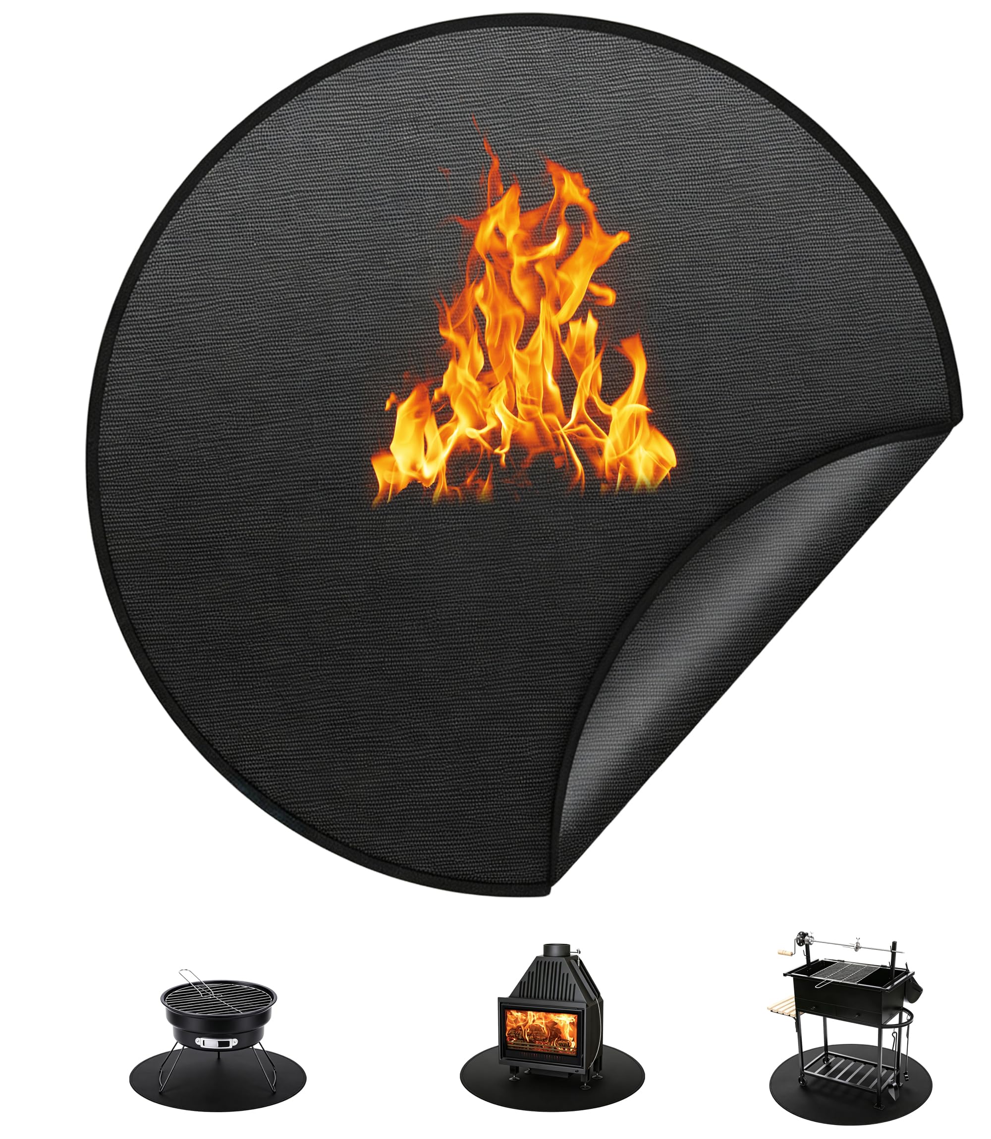 WLHFDC Fire Pit Mat for Decking,20in Round Fireproof Mat For Hearth Chiminea,3-Layer Heat Resistant Mats for Deck Protection,Fibreglass Silicone BBQ Mats for Grass,Grill,Patio,Backyard,Camping