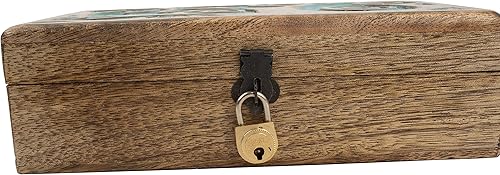 Miniatura 9 de Gran regalo de cumpleaños hecho a mano decorativo joyero de madera con tallado del árbol de la vida, cerradura y llave, organizador de joyas, caja