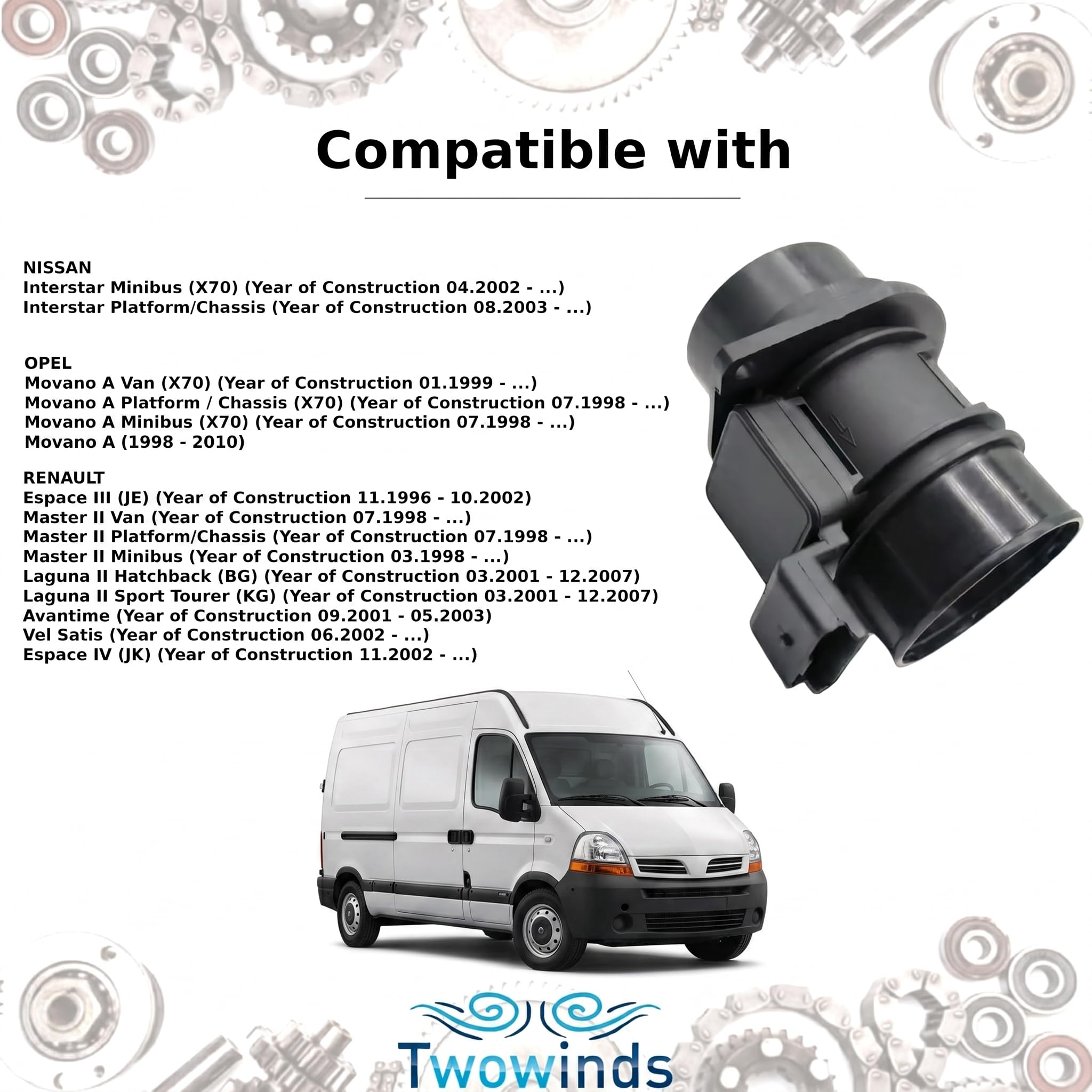 Twowinds Débitmètre 5WK9609 Compatible avec Opel Movano A, Renault Master