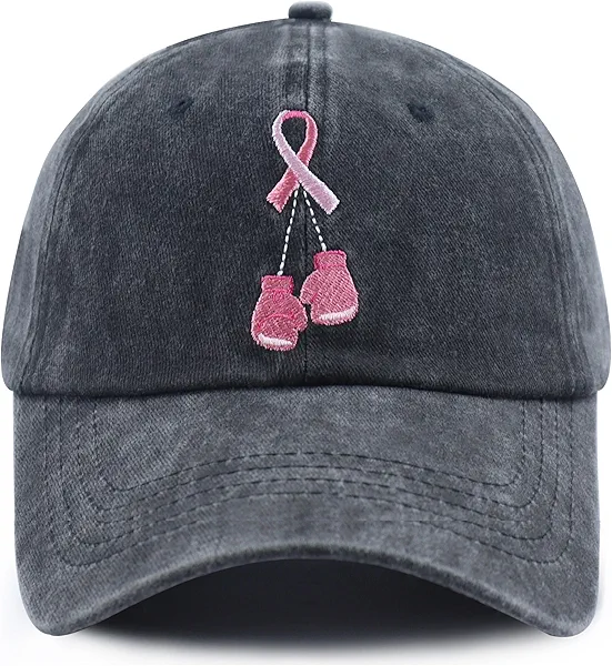 Breast Cancer Awareness Hat for Women Girls, Adjustable Cotton Pink Ribbon Boxing Embroidered Baseball Cap