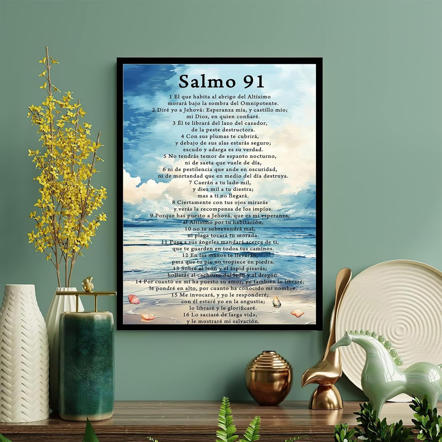 READIKN Salmo 91 En Español Para Pared Cuadros Cristianos Para Pared En Español, Psalm 91 Wall Art, Decoraciones Para Cuartos Wall Decor Ocean decoration Home Office Decor gift 12"*18" Wood Frame