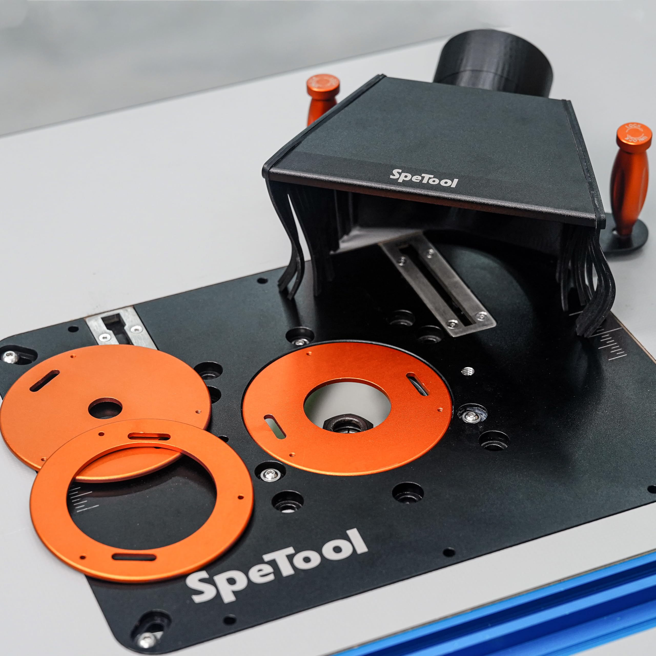 SpeTool Mesa de fresado de aluminio, placa de fresado con aspiración de polvo ajustable, placa de fresado preperforada, compatible con la mayoría de fresadoras superiores