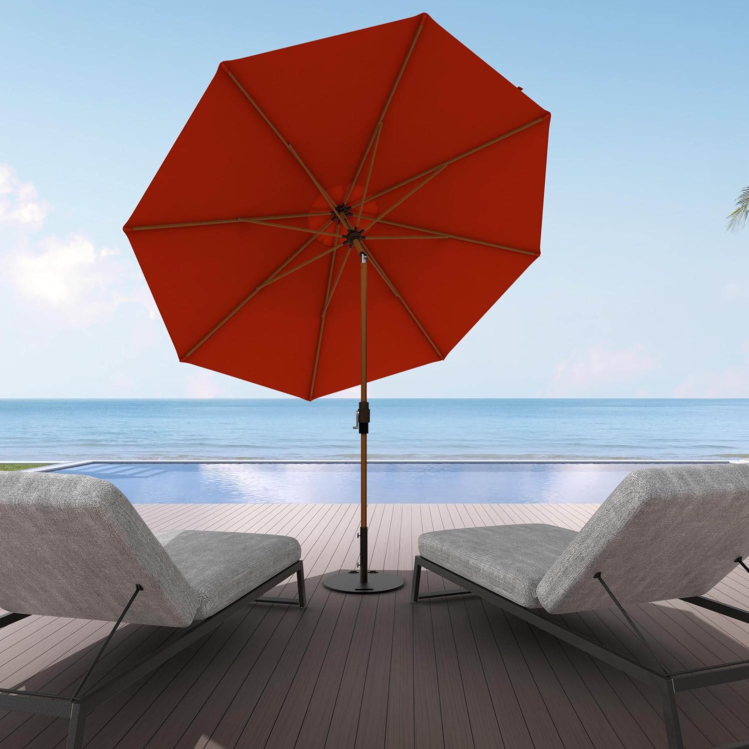 Midtown Umbrellas Wooden 2-9 Ft Patio Umbrella with 360° Swivel & Tilt Mechanism, 8 Fiberglass Ribs & Terylast Polyester Fabric for Deck, Pool, Garden & Porch - Apple Canopy, Wooden Pole