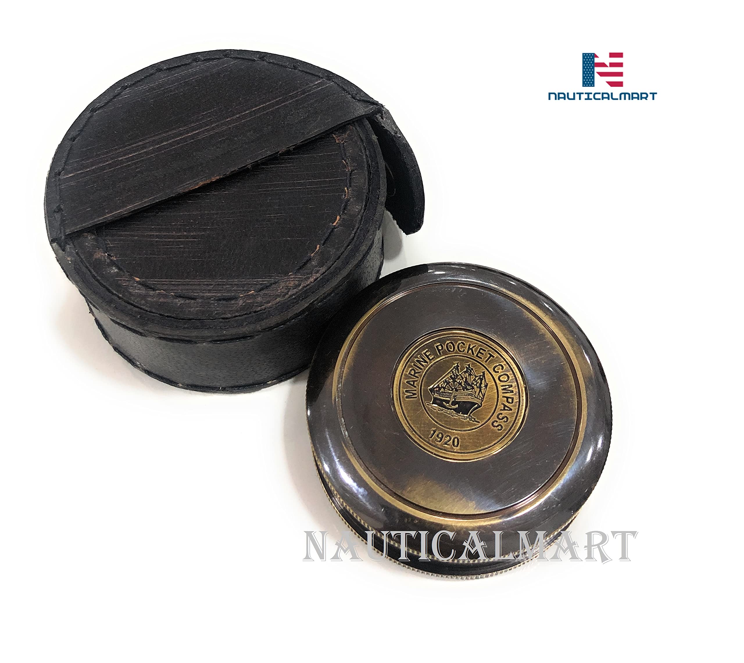 Nauticalmart - Brújula de latón con Funda de Piel, diseño Vintage de Robert Frost Poem