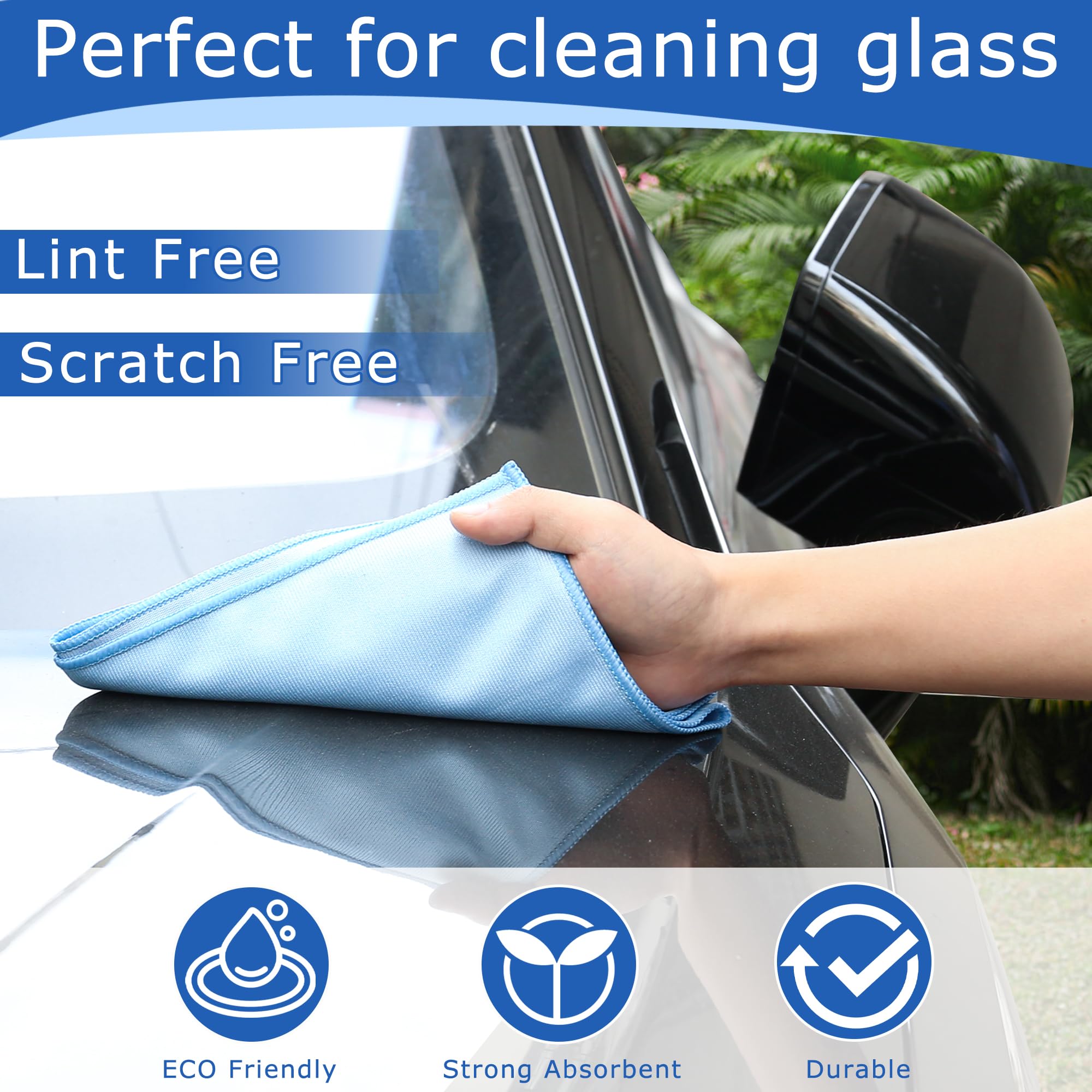 iDeaology Paquete de 10 paños grandes de microfibra de alta calidad, 16 x 16 pulgadas, sin rayas ni pelusas, limpieza rápida para ventanas, gafas, parabrisas, espejos, ventanas de coche, acero