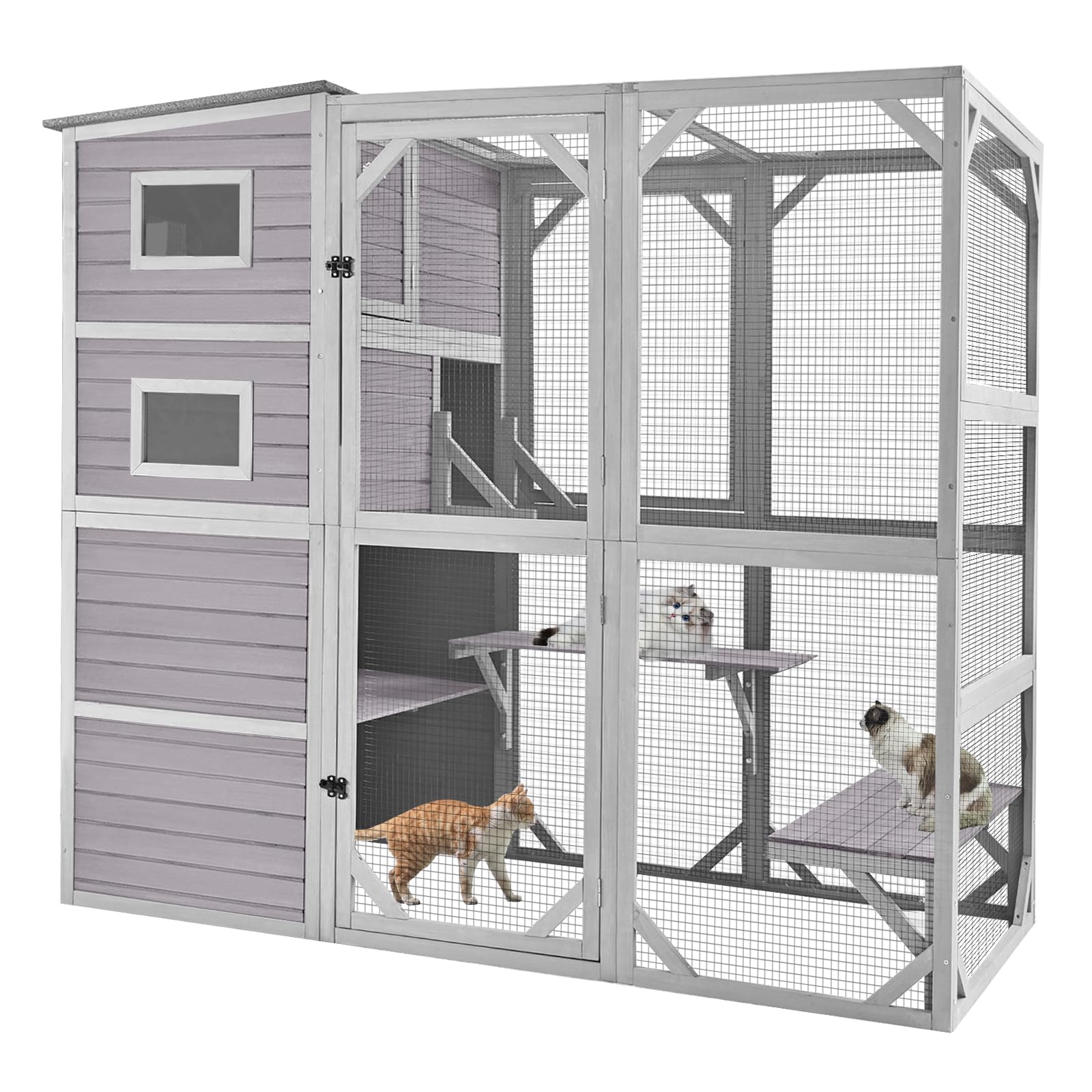 Catio Outdoor Cat Enclosure for Multiple Cats Weatherproof Large Cat House with 4 Levels, 3 Resting Rooms, 3 Platforms,77" L
