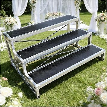 3 Tier Choir Risers, Non Slip Portable Stage Platform, Choral Stage Risers, Group Shot Staircase Platform for Classroom Church, Theater Concert Events Performance StepsA