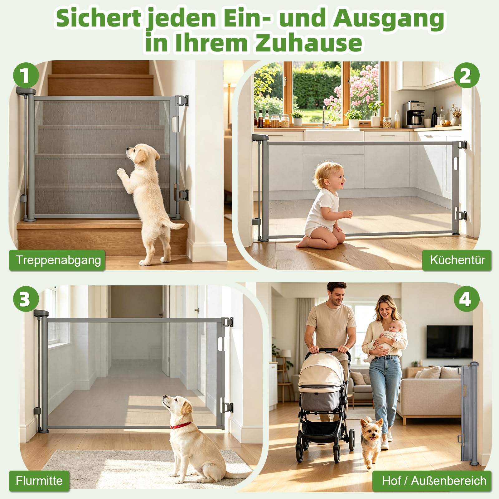 Dioxide Treppenschutzgitter Ausziehbar 0-150 cm für Babys Kinder Hunde Grau