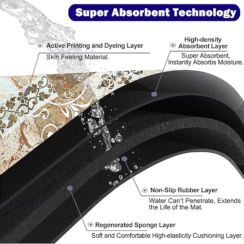 Miniatura 4 de Alfombras de baño ultrafinas de 110 pulgadas, 24 x 35 pulgadas, grandes, estilo bohemio, marrón, a cuadros, se ajustan debajo de la puerta, de