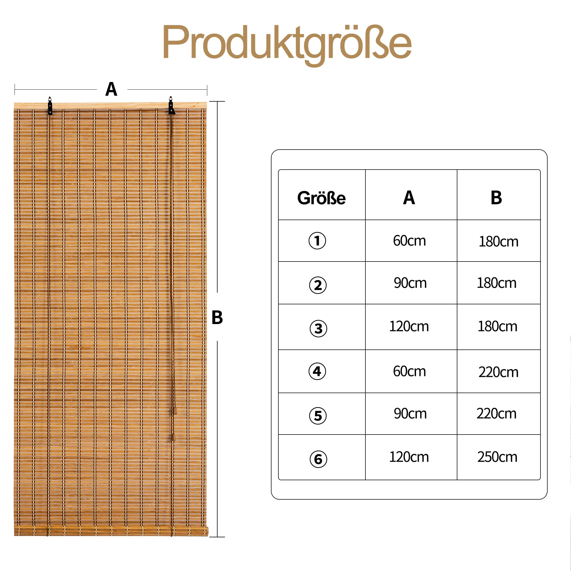 Bambusrollo Bambus Rollo Sonnenschutz und Sichtschutz Rollo,für Fenster Und Türen,Blickdicht,Bambus Jalousien Innen,120x180CM