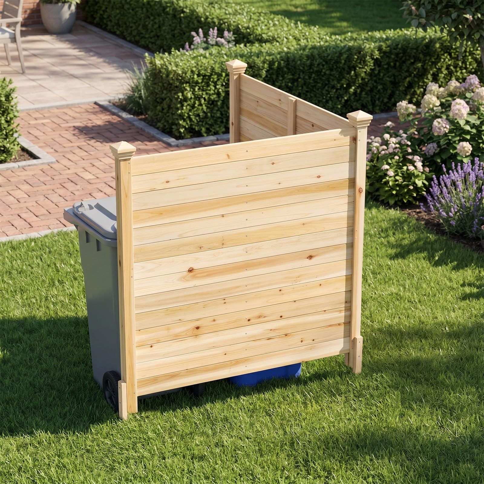 COSTWAY Valla de Privacidad de 2 Paneles, 1190 x 1190 mm, Vallas Jardín de Madera Abeto con Estacas de Tierra Metálicas, Pantallas para Cubos de Basura para Jardín (Natural)