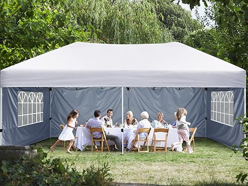 Miniatura 7 de MASTERCANOPY Tienda de campaña desplegable de 10 x 10 pies con paredes laterales de ventana de iglesia (10 x 20 pies, blanco)