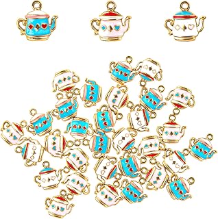 AUEAR, Enamel Teapot Tea Cup Charms Pendants Coffee Tea Pot Charm for Earring Bracelet Jewelry Making DIY Crafts