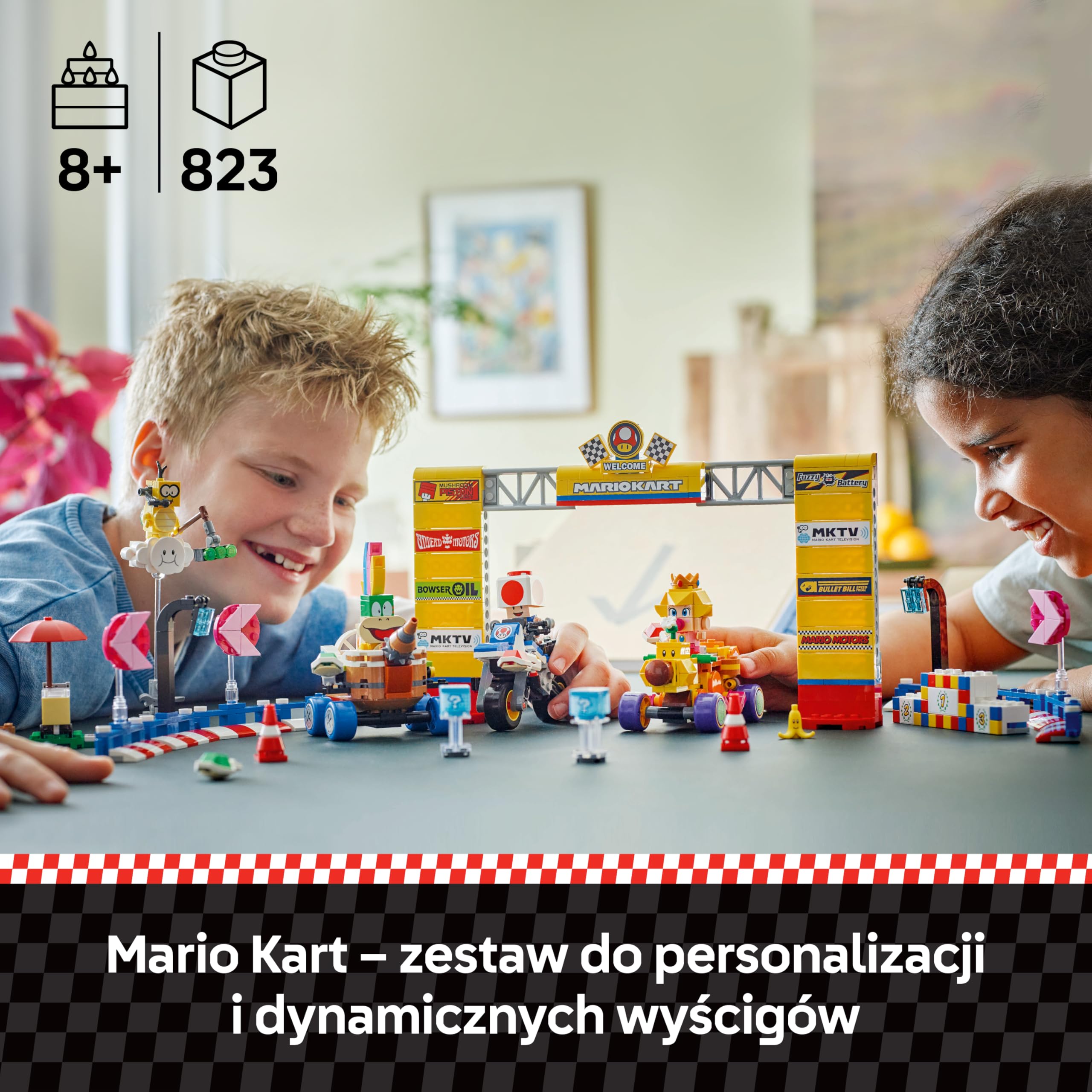 LEGO Super Mario Mario Kart– Zestaw Baby Peach i Grand Prix 72036 | Gokarty z gry, zestaw klocków dla dzieci, prezent dla fana Mario, interaktywna zabawka dla 8-latka, 823 elementy