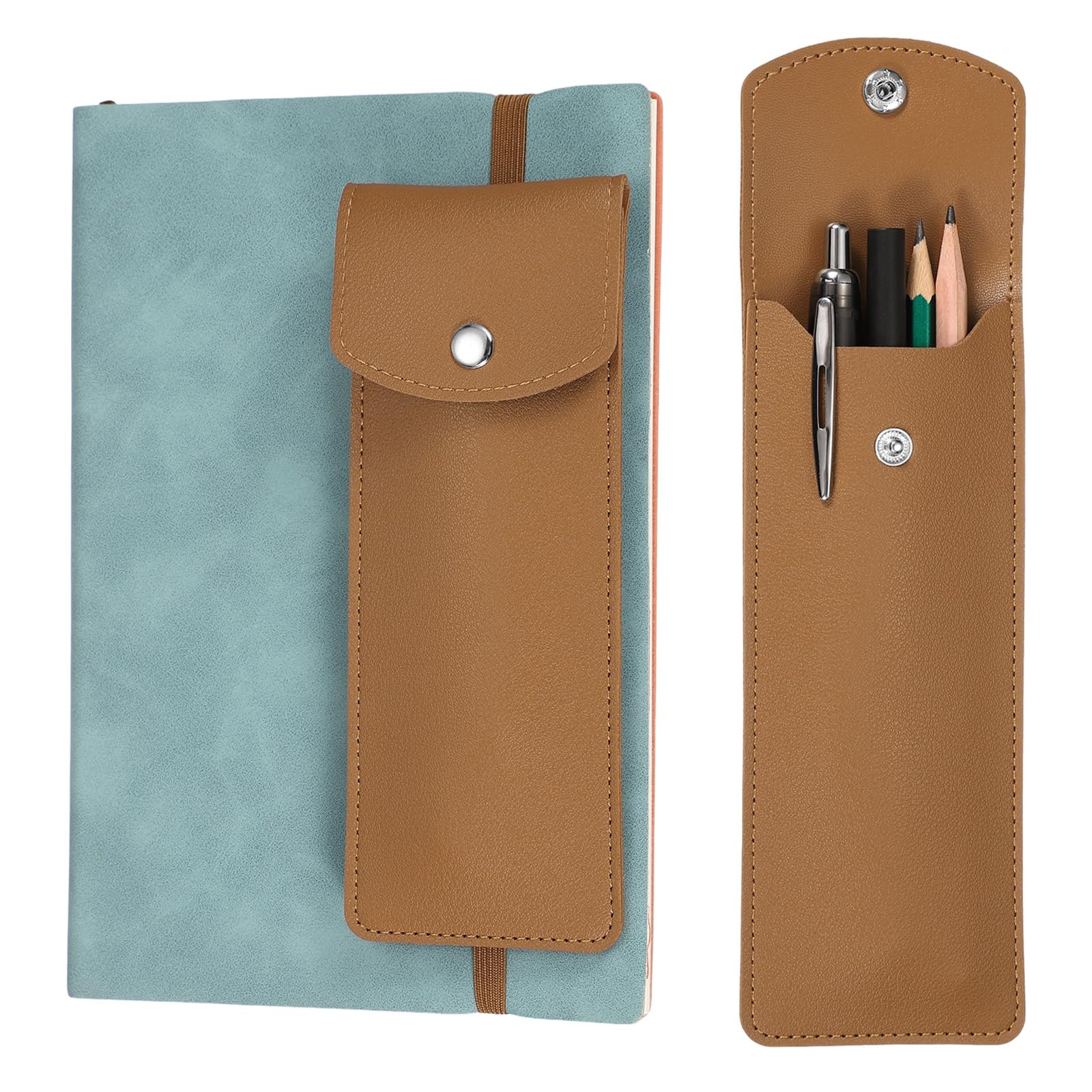 PATIKIL Elastic Band Pen Holder, Adjustable Leather Pen Sleeve Pouch for Notebook Journal Planner Tablet Office Classroom, Brown