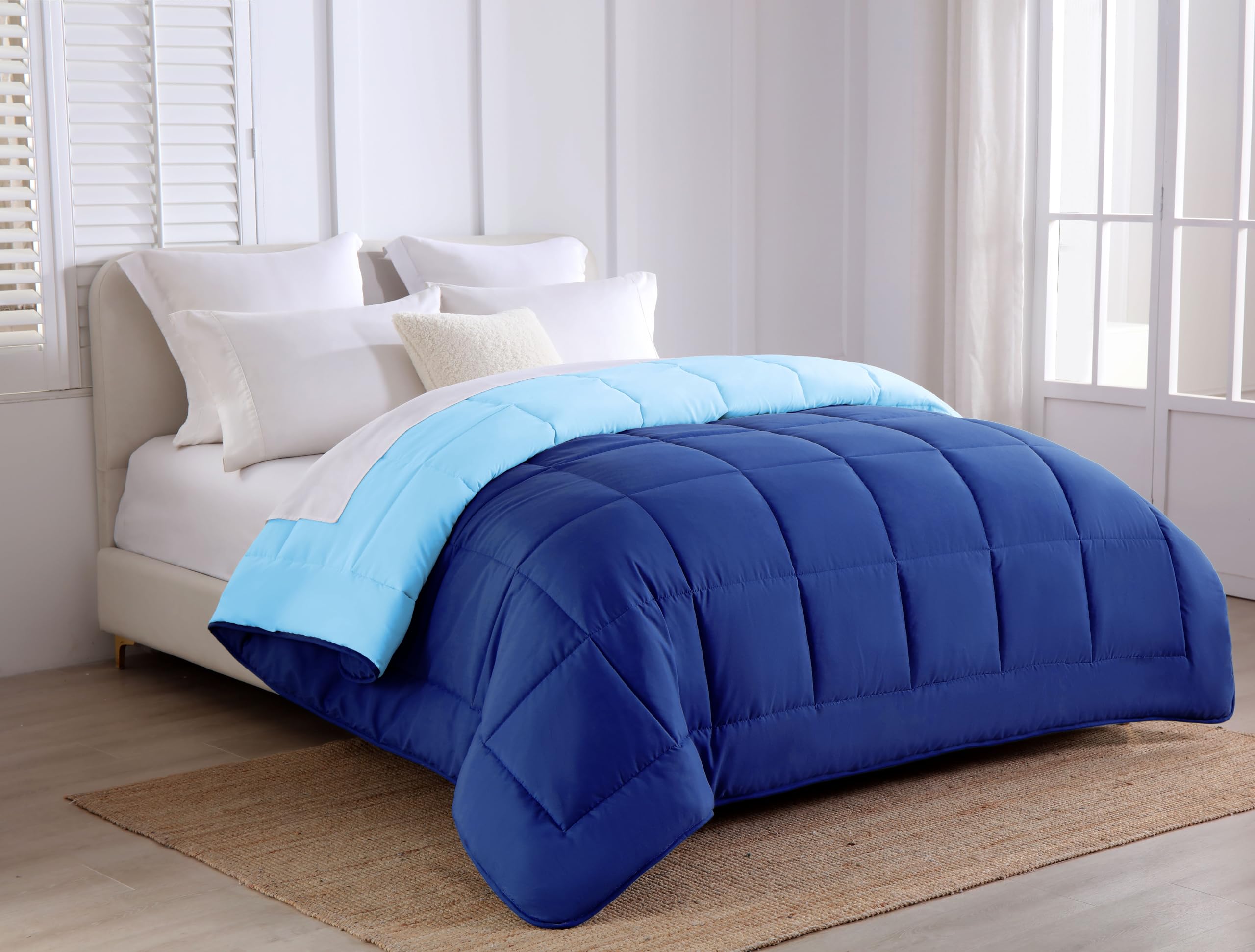 Edredón de Fibra 170 gr/m2 - Edredón Relleno Nórdica Reversible de dos colores Cama 180, 260 x 240 cm - Edredon entretiempo Suave, Transpirable, Ligera, 100% Poliérster, Celeste y Marino