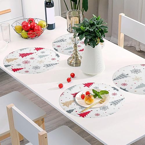 Miniatura 6 de Manteles individuales de mesa redonda de árboles de Navidad estilizados, resistentes al calor, antideslizantes, lavables, para cocina, talla 6