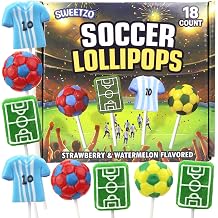 Soccer Lollipops, Ball, Jersey, and Field Individually Wrapped Suckers, Sports Team Party Favor Snack Candy and Goodie Bag Fillers, 18 Count