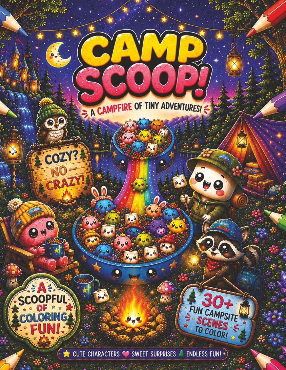 Camp Scoop! A Campfire of Tiny Adventures: 30+ Adorable Coloring Scenes Packed with Tiny Details, Hidden Surprises & Crazy Scoop Fun for Ages 8+