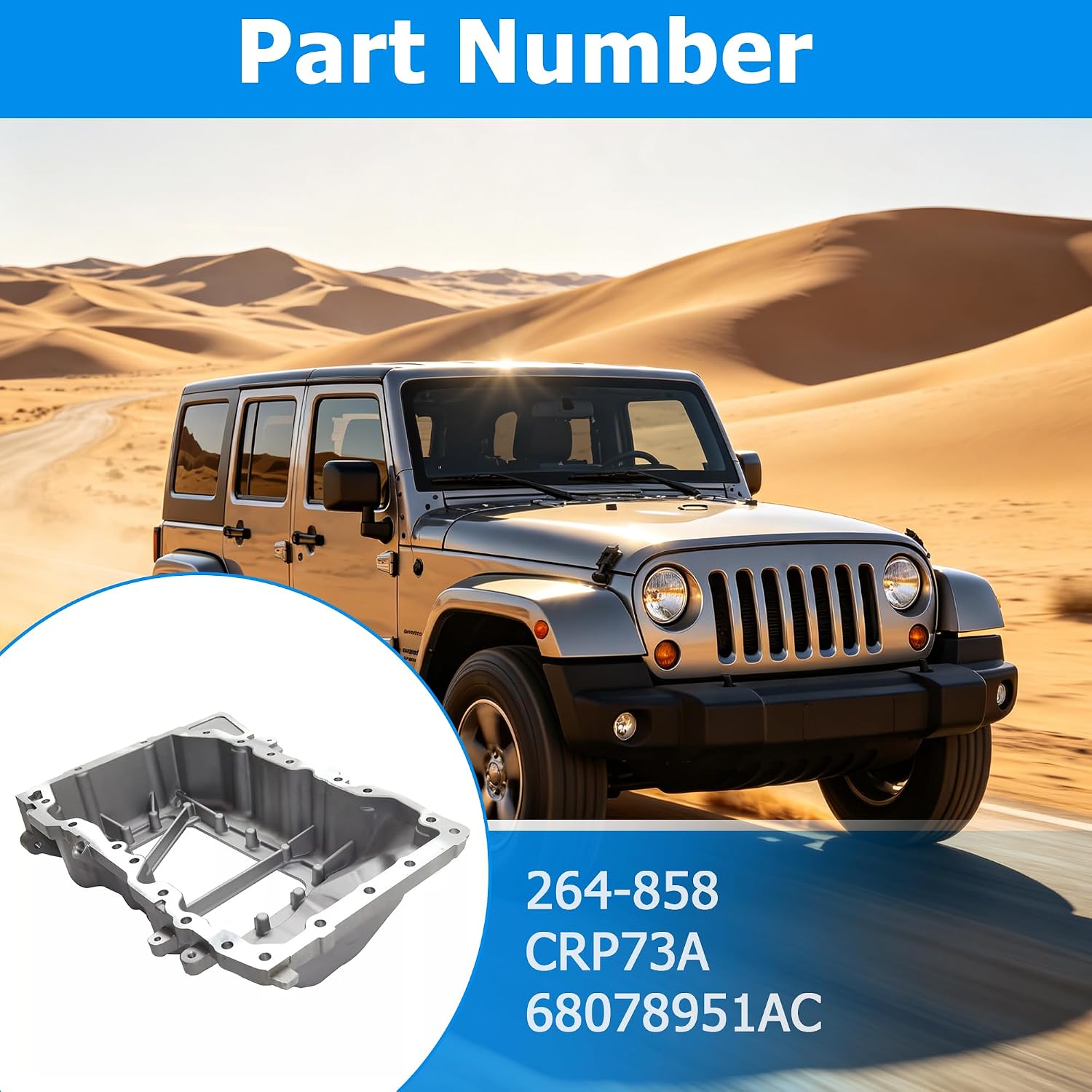 Upper Engine Oil Pan Compatible with Jeep Wrangler 2012-2017 Wrangler JK 2018 V6 3.6L Replaces 264-858, 68078951AC