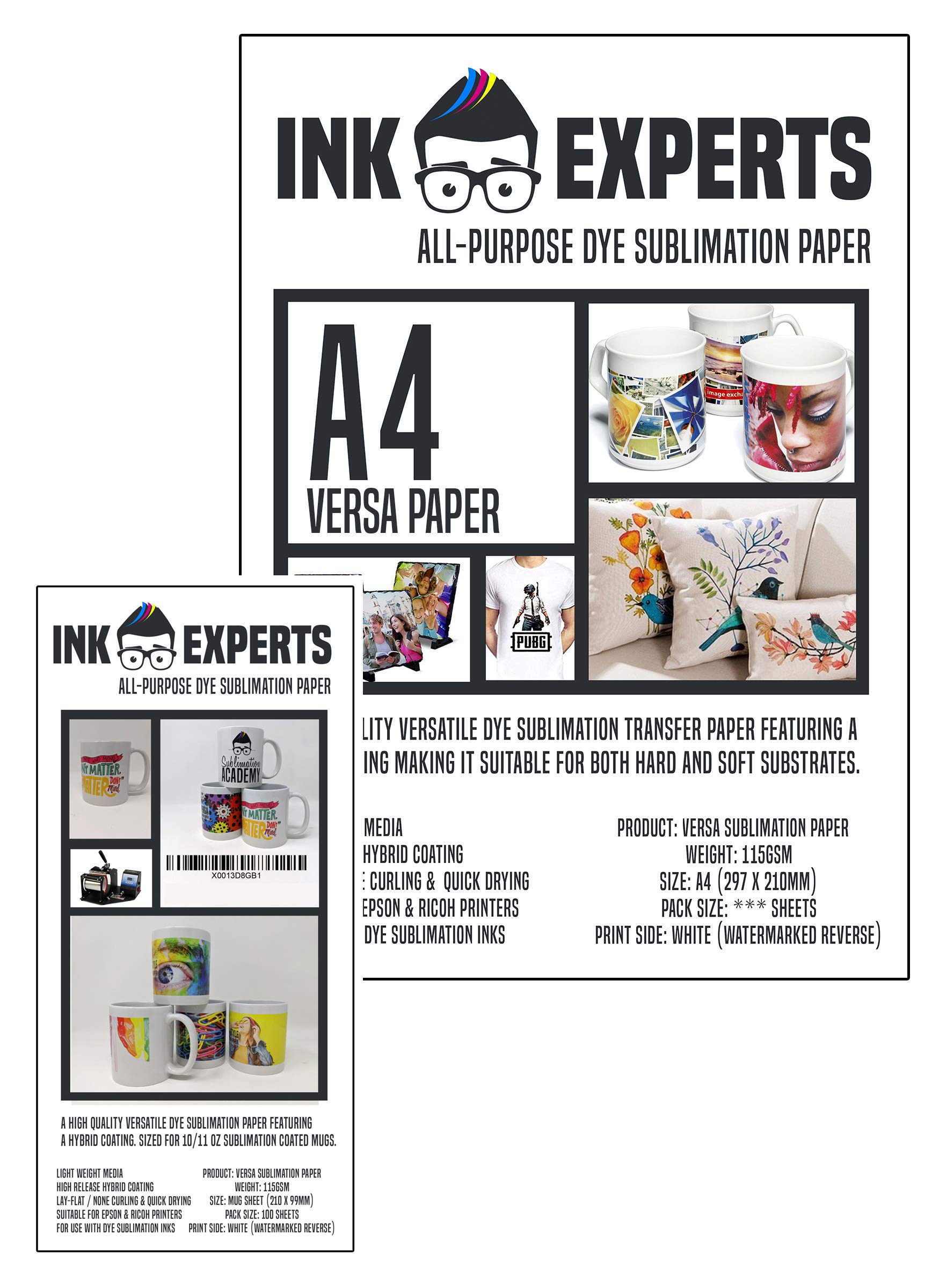 Ink Experts Versa A4 and Mug Size Sublimation Paper Bundle Pack