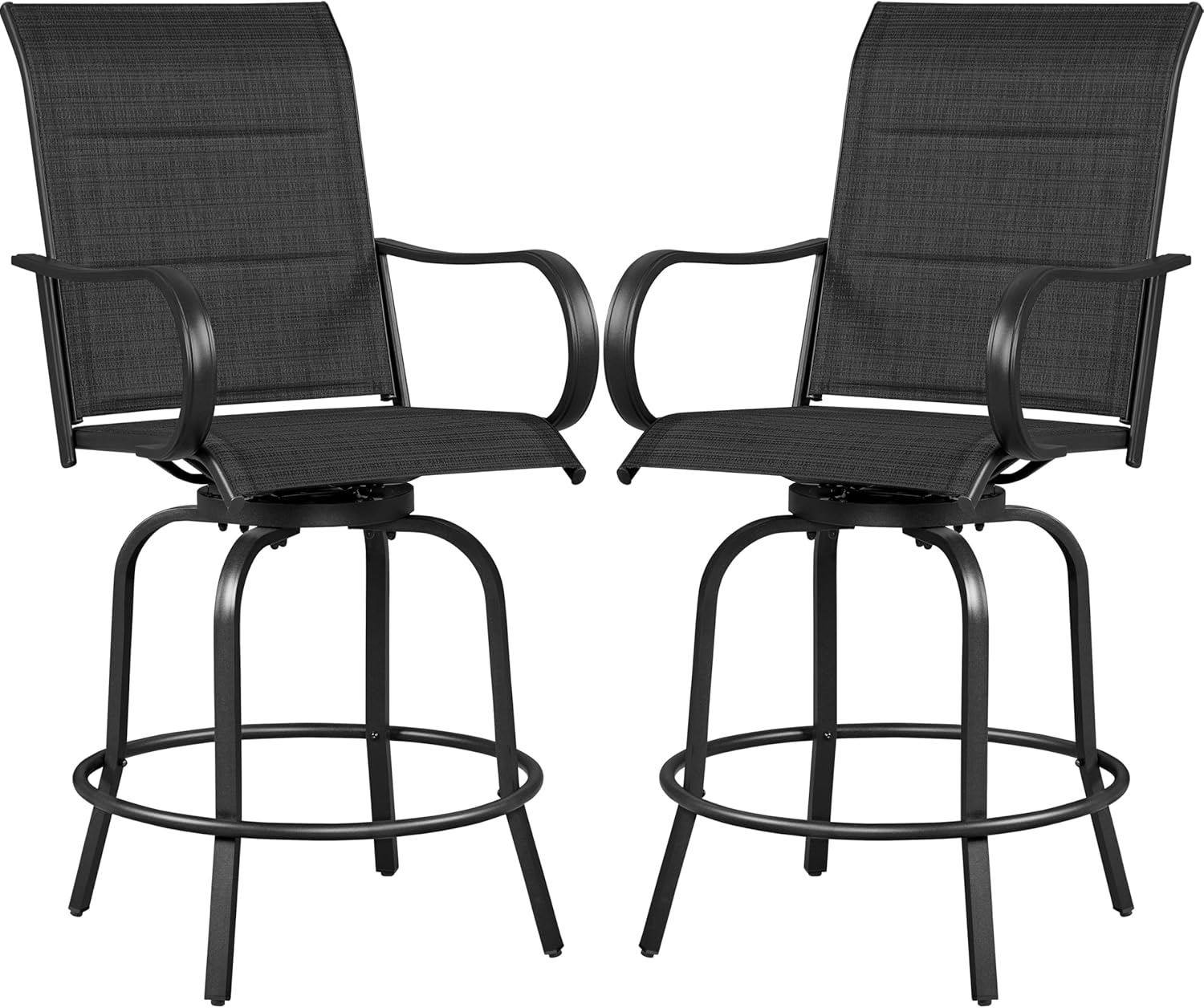 Yaheetech 2 Piece Patio Swivel Bar Stools Texteline Bistro Chairs with High Back/Armrest/Footrest, All Weather Padded Seating Outdoor Furniture Height Outdoor Chairs for Outside, Lawn & Garden