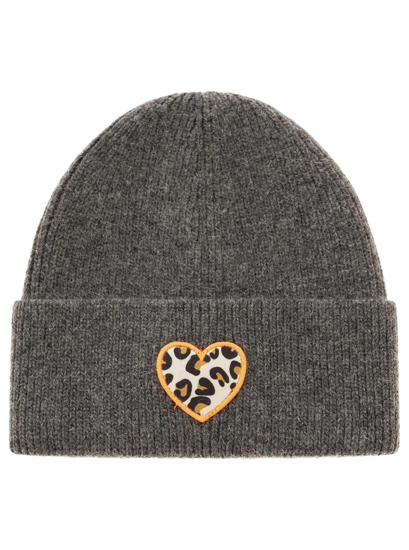 Zwillingsherz Damen Beanie Mütze mit Herz Logo Patch, Warme Strickmütze, Modern, Polyacryl Viskose Wolle, One Size, Grau und Blau