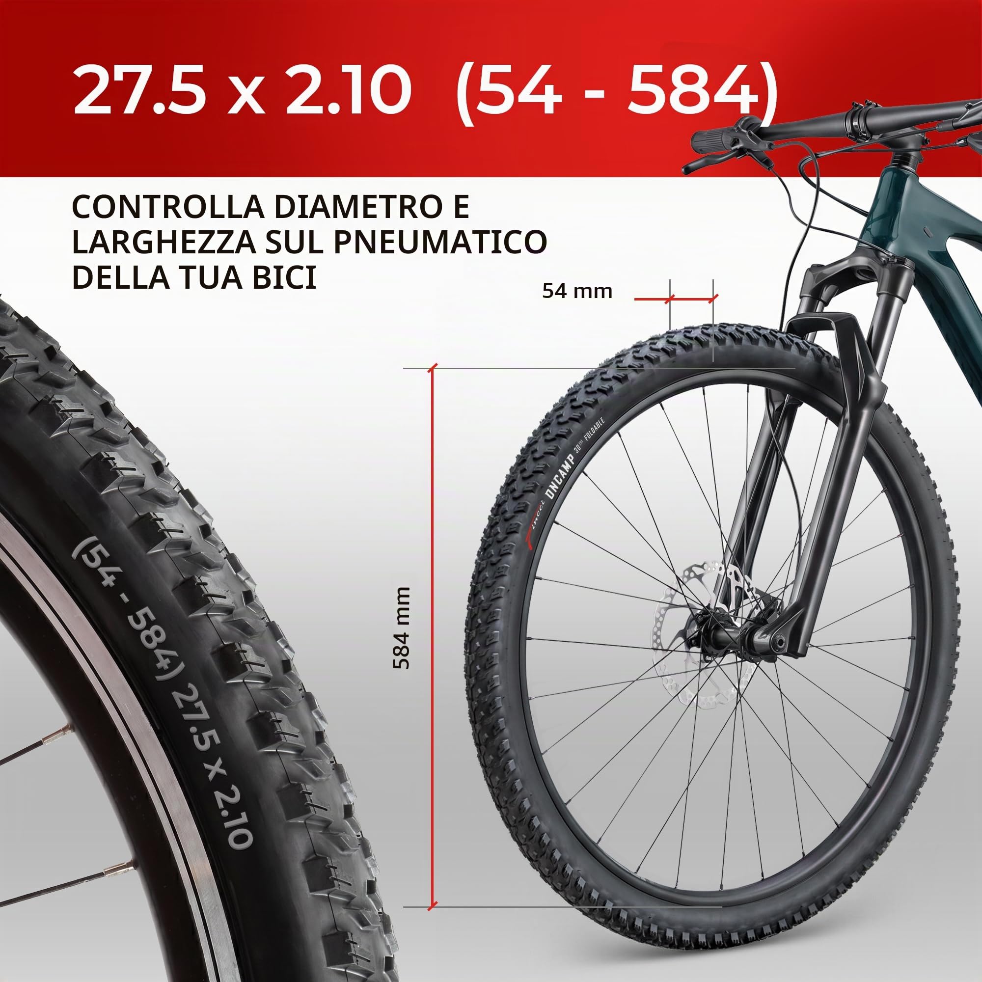 Fincci Copertone MTB 27.5 x 2.10 Pollici - Coppia Biciclette Pneumatici Pieghevole 27.5" - Gomme 54-584 per Adulto Donna e Uomo - Imballaggio Accessori per Mountain & Ibrida & E bike - Confezione da 2