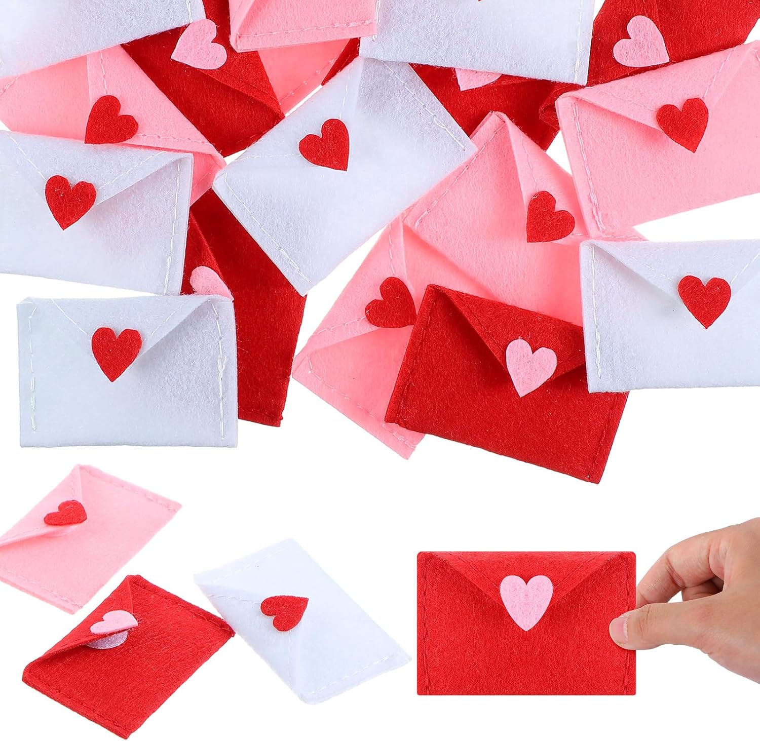30 Pcs Valentine's Day Felt Envelope Bulk Heart Love Envelopes Valentines Stitching Note Table Scatter Holiday Bowl Filler for Valentine's Day Wedding Shower Birthday Party Celebration Decor