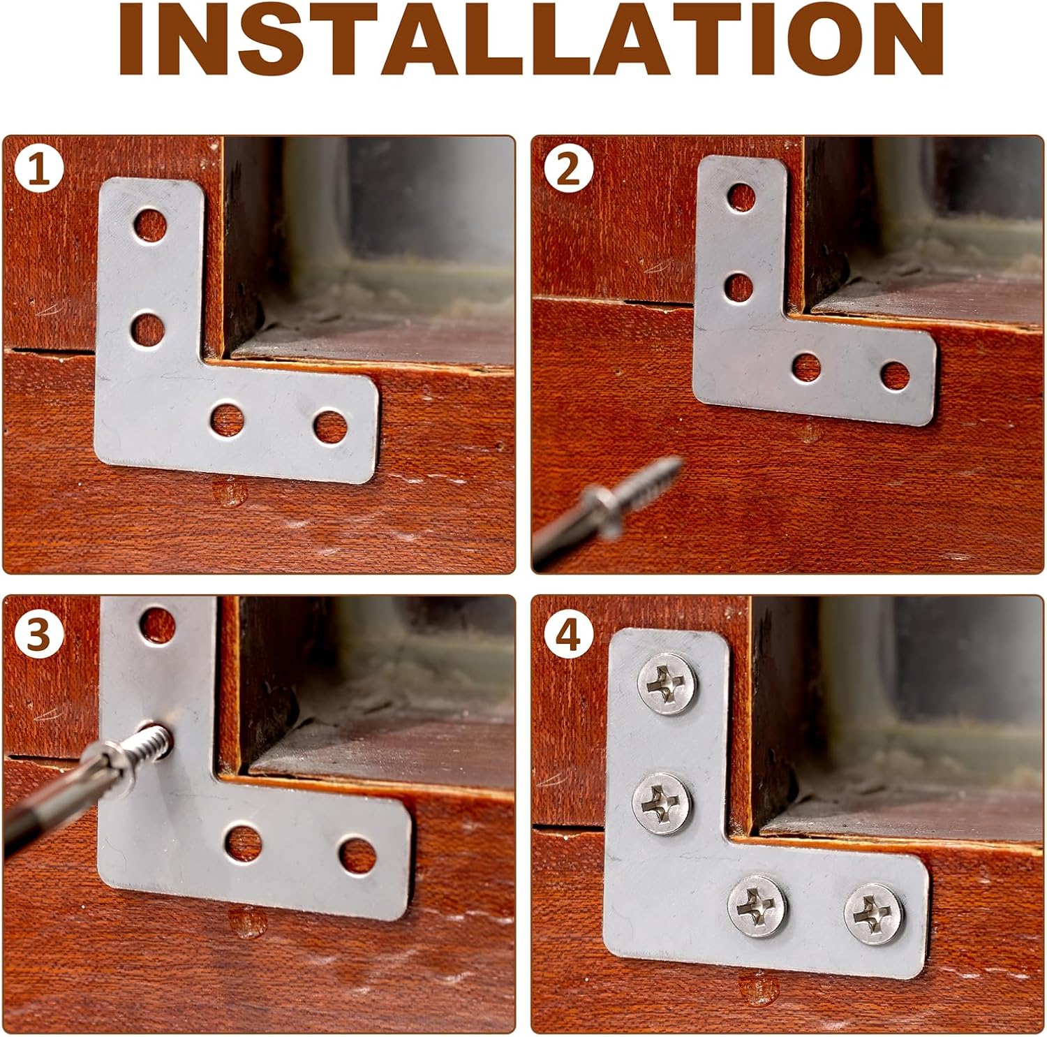 Flat L Shape Corner Brace, 4 Holes Angle Plate Bracket for Wooden Furniture Repair Connector Fixing, 40x40mm (1.57x1.57 inch) 20 Pack, Stainless Steel Silver Plated Joint Fixture Protector