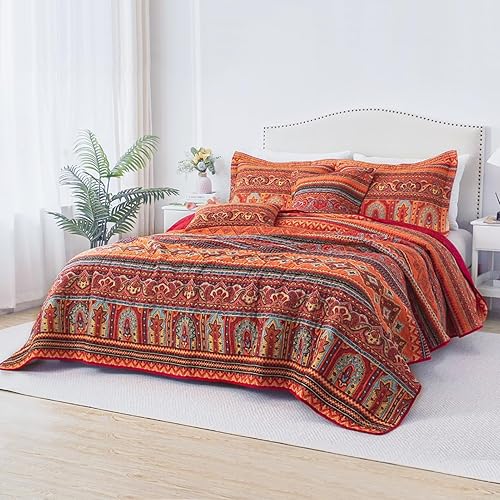 Miniatura 3 de BEDIFANY Edredón de algodón bohemio tamaño King con fundas de almohada (5 piezas)