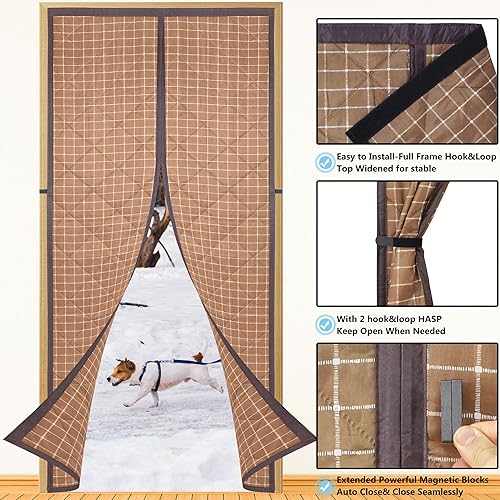 Miniatura 4 de Cortina de puerta magnética con aislamiento térmico para invierno, construcción de tres capas para un mejor aislamiento, relleno de fibra