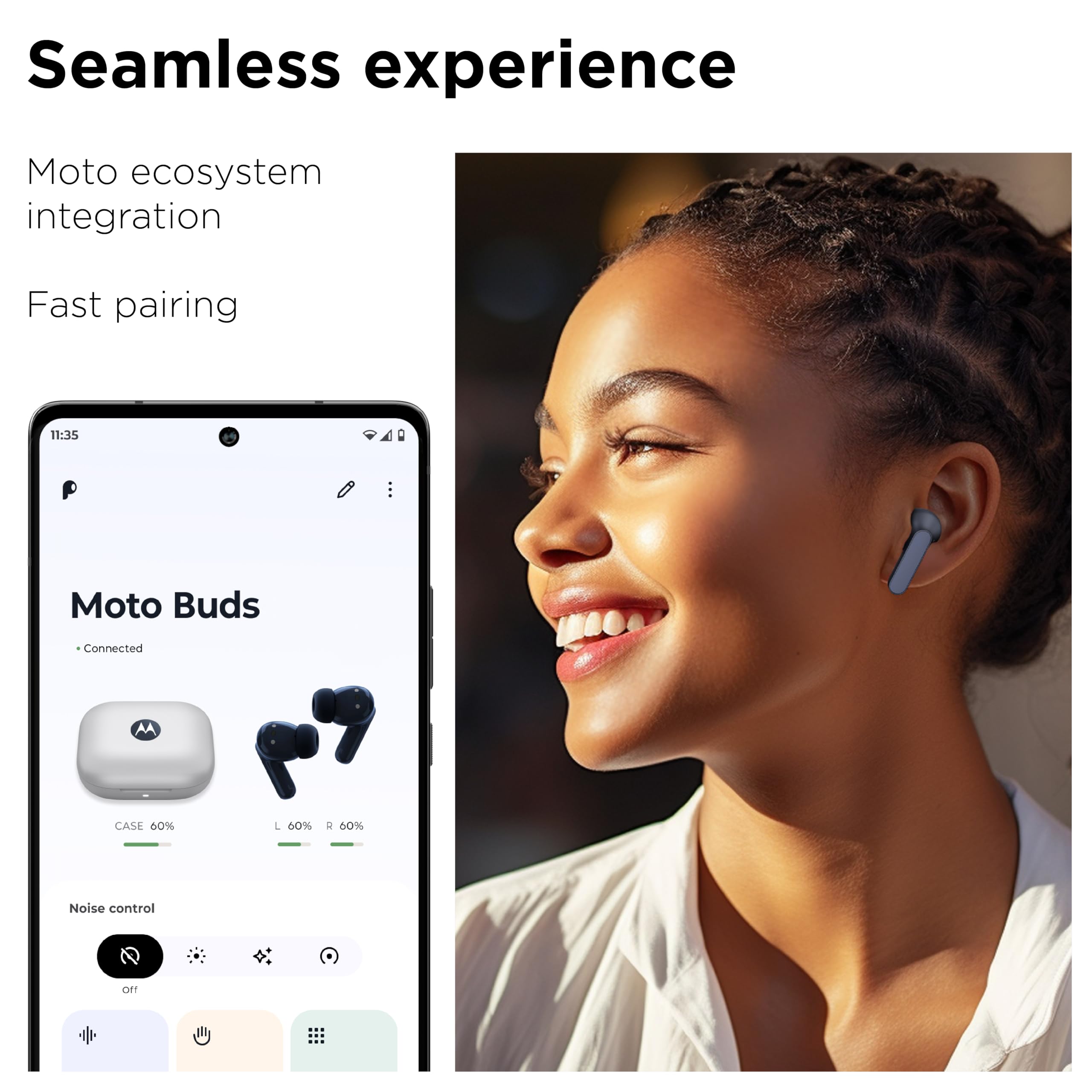 motorola Moto Buds: cuffie wireless, suono di ottima qualità e audio ad alta risoluzione, cancellazione attiva del rumore dinamico, integrazione ottimale con l'ecosistema Moto, blu marino