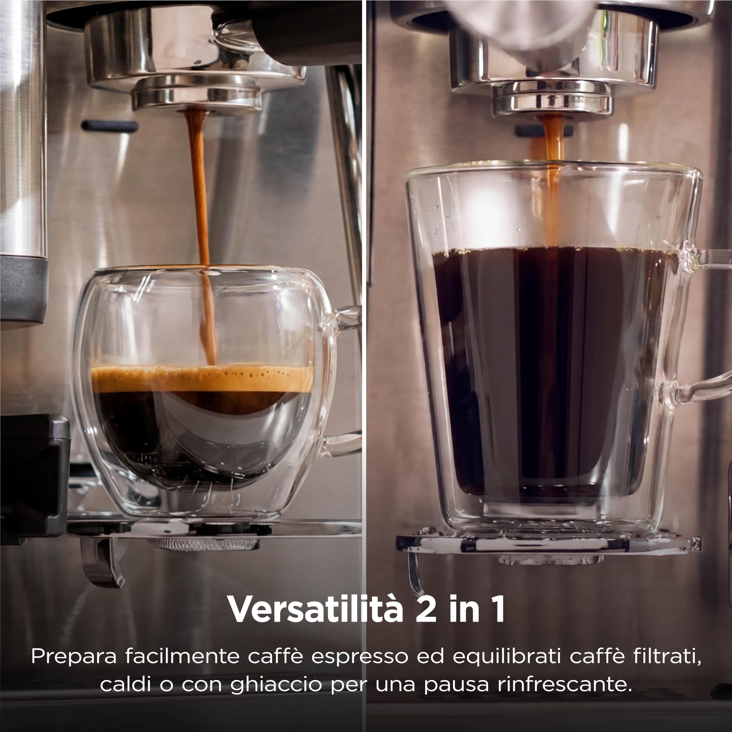 Ninja Luxe Café Mini 2-in-1, Macchina da caffè filtro ed espresso con macinacaffè integrato e montalatte automatico ES351EU