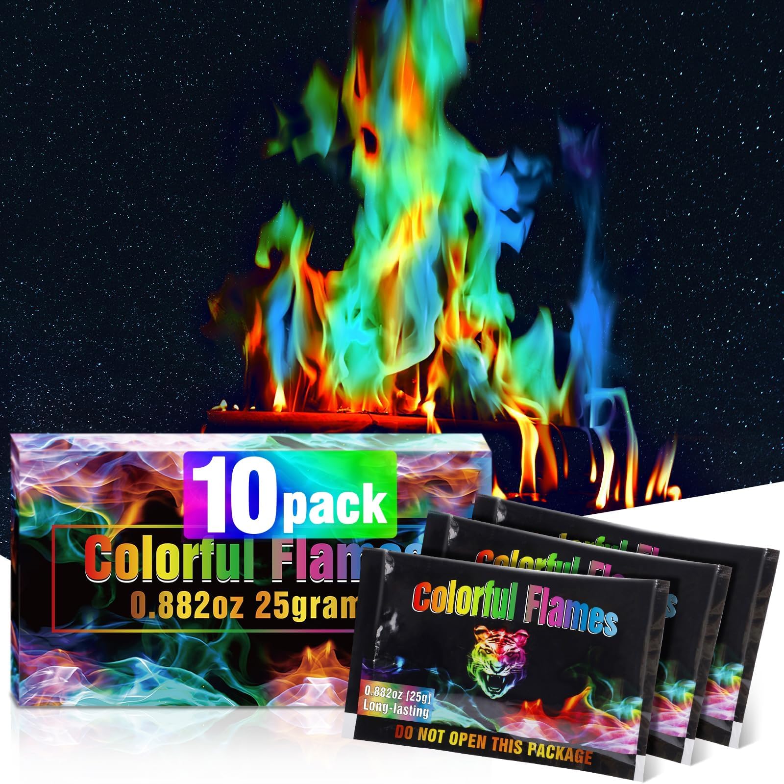 Navona 10Pack Fire Color Changing Packets，Magic Color Fire Packets for Outdoor Campfires, Fire Pits, Fireplaces, Long-Lasting Colorful Flames, Safe Camping Essentials