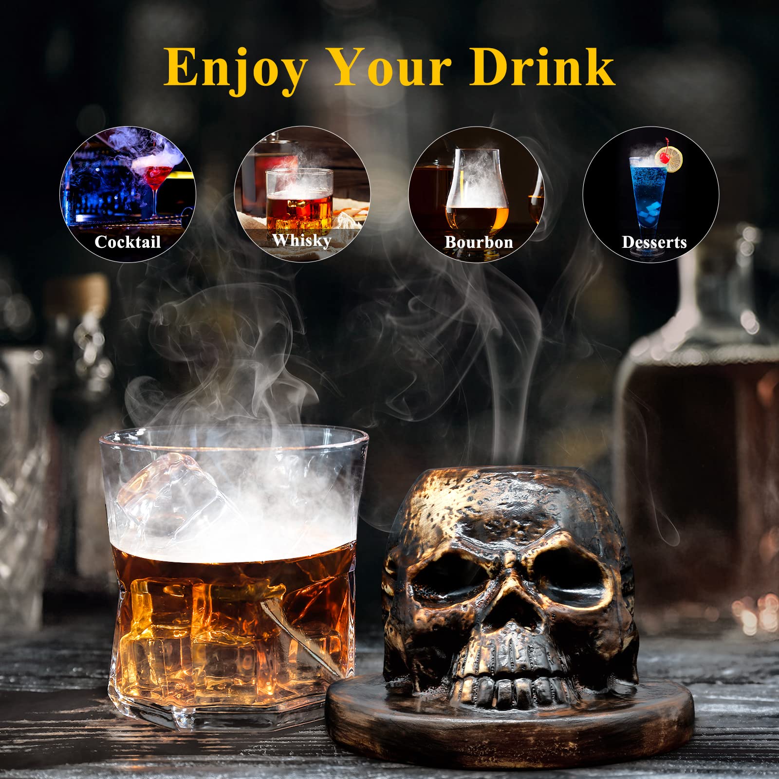 Kit Fumeur à Cocktail électrique – Rechargeable USB-C, Avec 6 Copeaux De Bois, Pour Whisky Et Cocktails